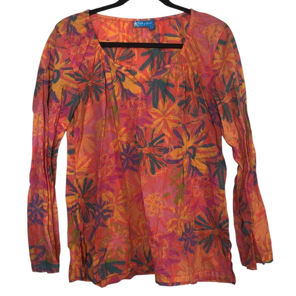 Fresh Produce Bright Colorful Floral Blouse Size XS/S